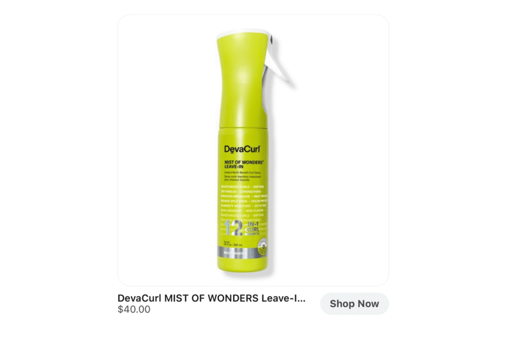 A screenshot of an Ulta Beauty Reddit product ad on mobile for DevaCurl