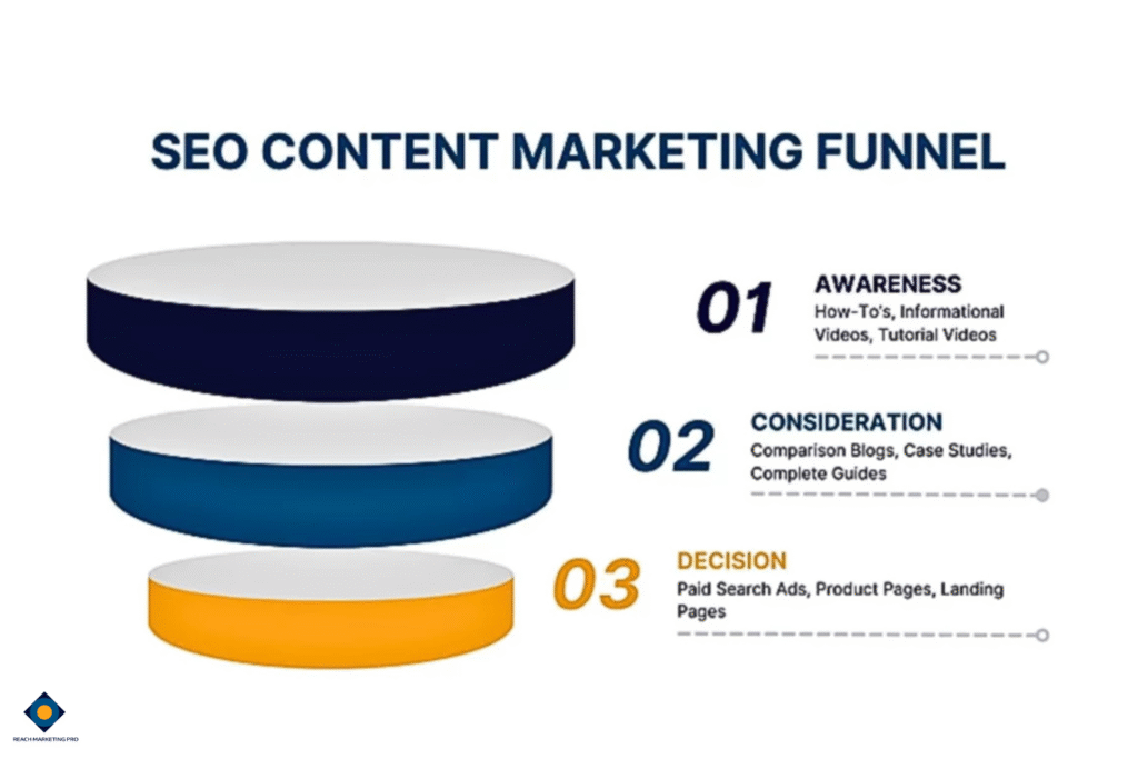 A graphic of the three SEO content marketing funnels