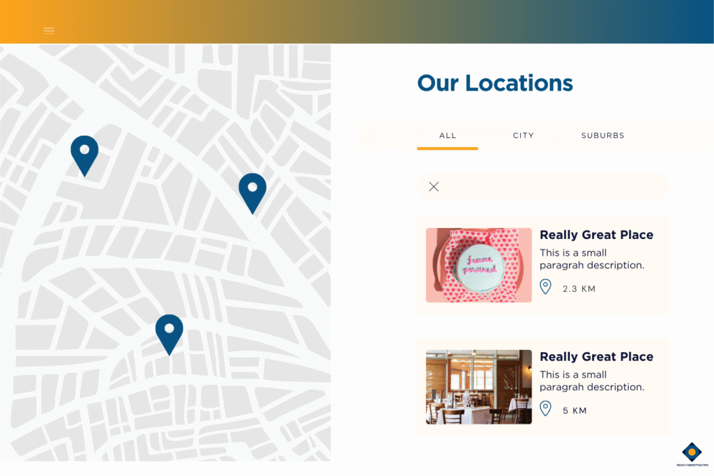 A graphic of a sample office location page for a business on a website